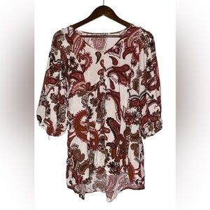 Cato‎ Paisley Peasant Blouse Women L Boho Paisley Colorful Wacky Short Sleeve